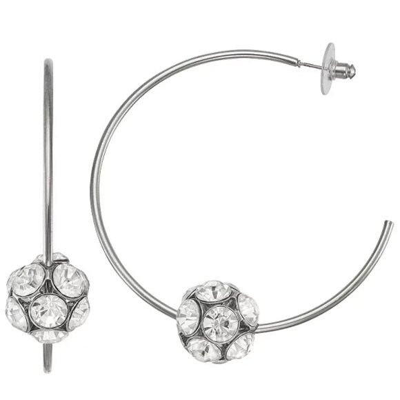 VERA WANG Rocker Chic Silver Clear Crystal Ball 'C' Hoop Earrings**NEW! - Picture 1 of 4